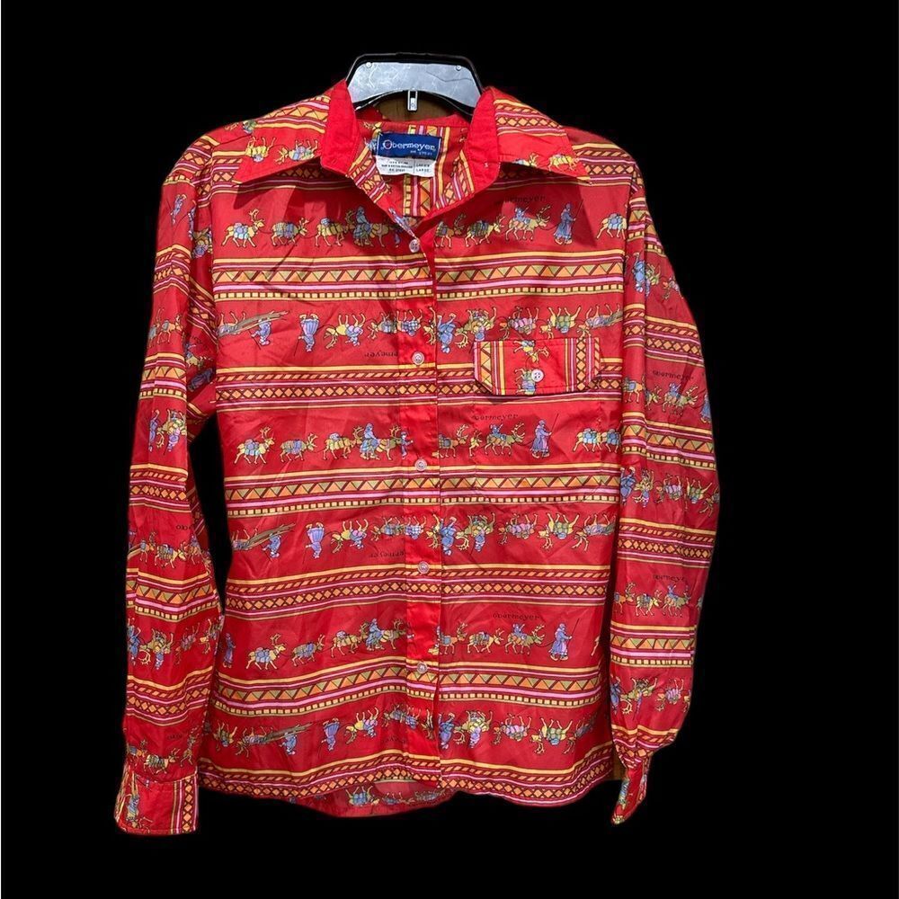 Obermeyer nylon wind shirt L reindeer holiday alpine ski top 60s 70s vintage